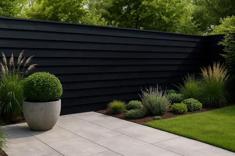 Maak je tuin stijlvol en onderhoudsarm met een schutting van zwarte rabatdelen