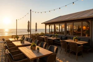 Van ochtendbries tot gouden uur: genieten bij het zuidelijke strandpaviljoen aan zee
