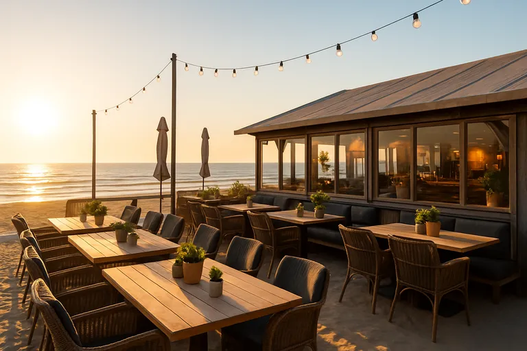 Van ochtendbries tot gouden uur: genieten bij het zuidelijke strandpaviljoen aan zee
